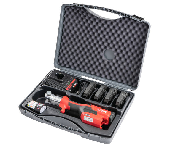 RIDGID 72558 RP 115 Mini Press Tool with Battery Kit, ProPress, & PureFlow Jaws (1/2”–3/4”) RIDGID