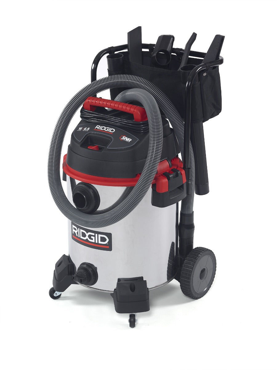 RIDGID 50353 16 Gallon Stainless Steel Wet/Dry Vacuum with Cart (1610RV) RIDGID