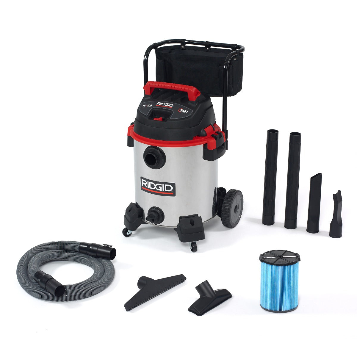 RIDGID 50353 16 Gallon Stainless Steel Wet/Dry Vacuum with Cart (1610RV) RIDGID