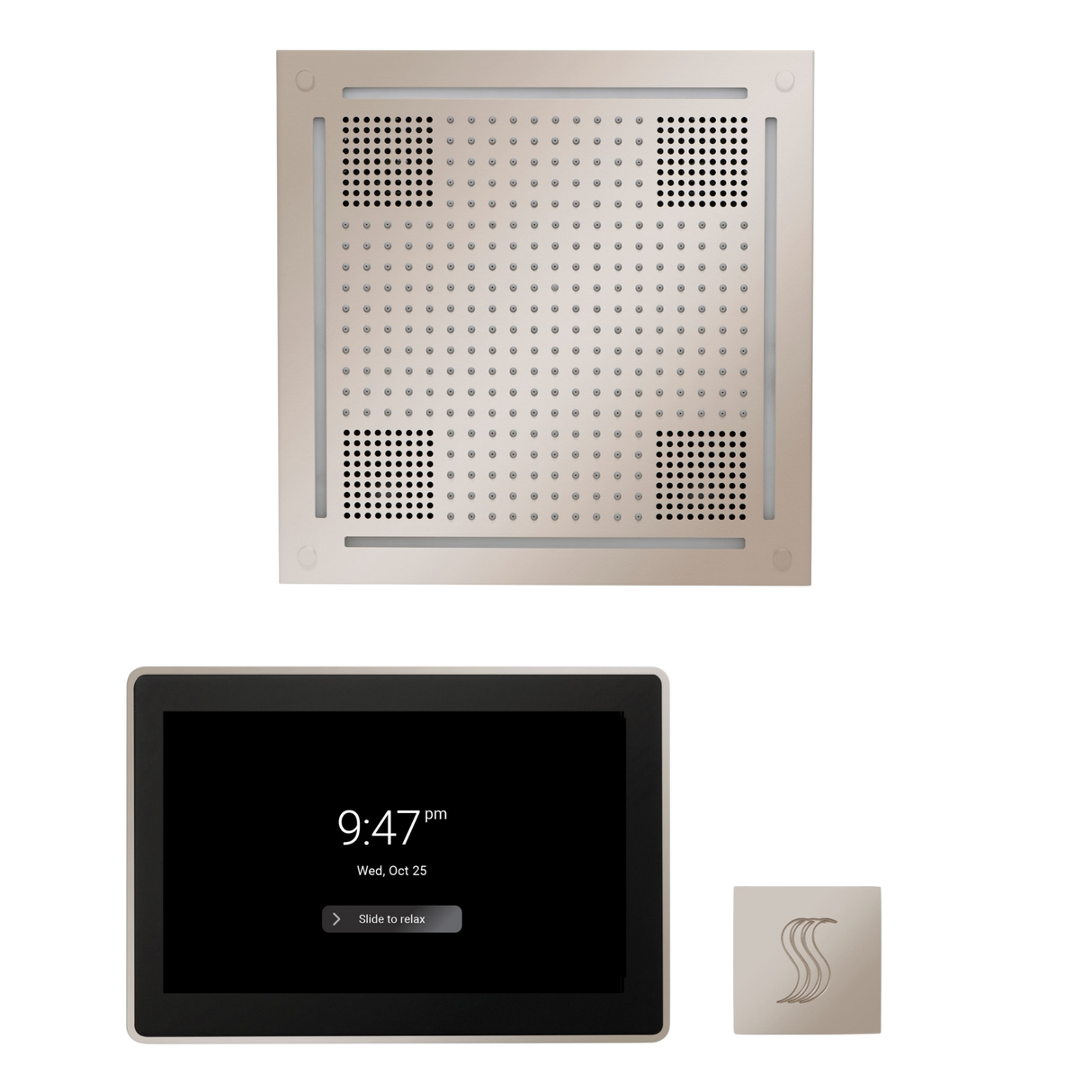 ThermaSol WHSTP15S Wellness Steam Package - HydroVive 18 Rainhead + ThermaTouch2 15" Control + SteamVection Square Steam Head ThermaSol