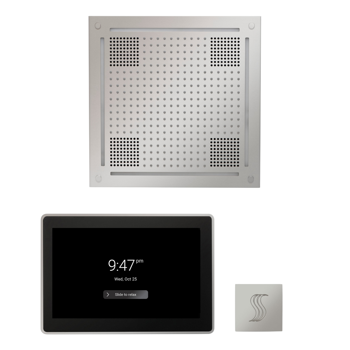 ThermaSol WHSTP15S Wellness Steam Package - HydroVive 18 Rainhead + ThermaTouch2 15" Control + SteamVection Square Steam Head ThermaSol