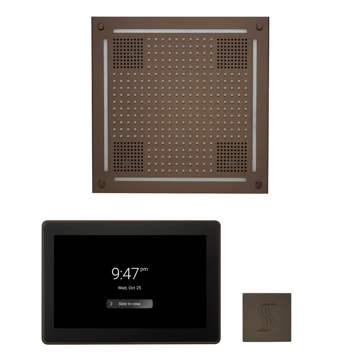 ThermaSol WHSTP15S Wellness Steam Package - HydroVive 18 Rainhead + ThermaTouch2 15" Control + SteamVection Square Steam Head ThermaSol