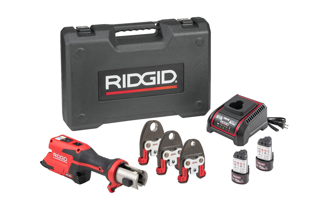RIDGID 78168 RP 251 Press Tool Battery Kit with 1/2", 3/4" and 1" PureFlow Jaws RIDGID