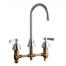 Chicago Faucets 786-E3-369ABCP Universal Gooseneck Widespread Kitchen Facuet with Lever Handles Polished Chrome - Chicago Faucets