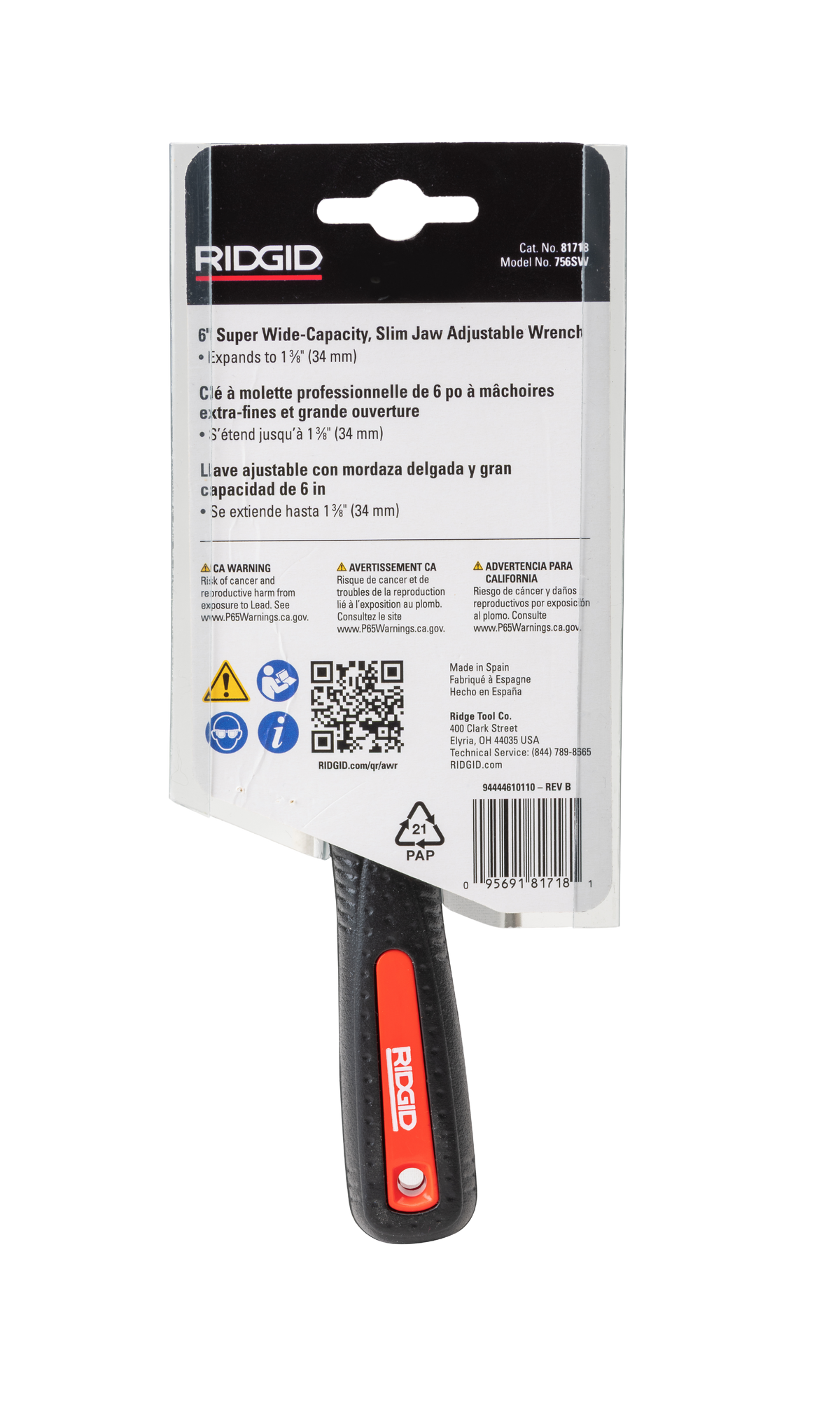 RIDGID 81718 6" Super Wide Capacity Slim Jaw Adjustable Wrench