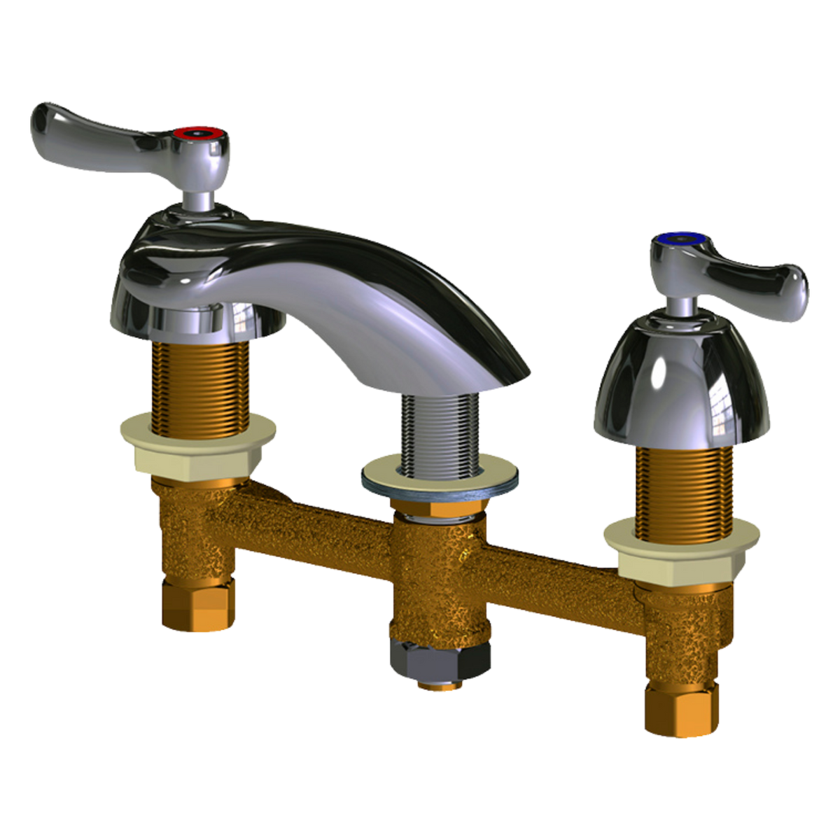 Chicago Faucets 404-VE2805ABCP Universal Widespread Deck Mounted Lavatory Faucet with Lever Handles Polished Chrome - Chicago Faucets