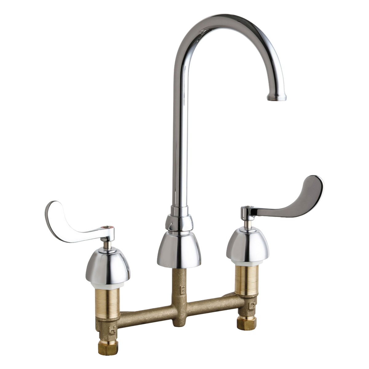 Chicago Faucets 786-GN2AFCABCP Universal Gooseneck Widespread Facuet with Lever Handles Polished Chrome - Chicago Faucets