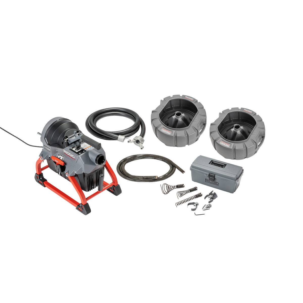 RIDGID 67398 K-5208 Sectional Machine with Guide Hose, 7 C-11 Cables, 2 Cable Drums, and Toolbox (with Cutters) Kit RIDGID