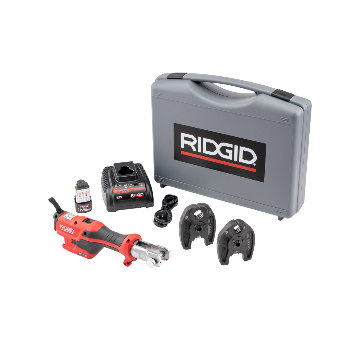 RIDGID 72553 RP 115 Mini Press Tool with Battery Kit & ProPress Jaws (1/2”–3/4") RIDGID
