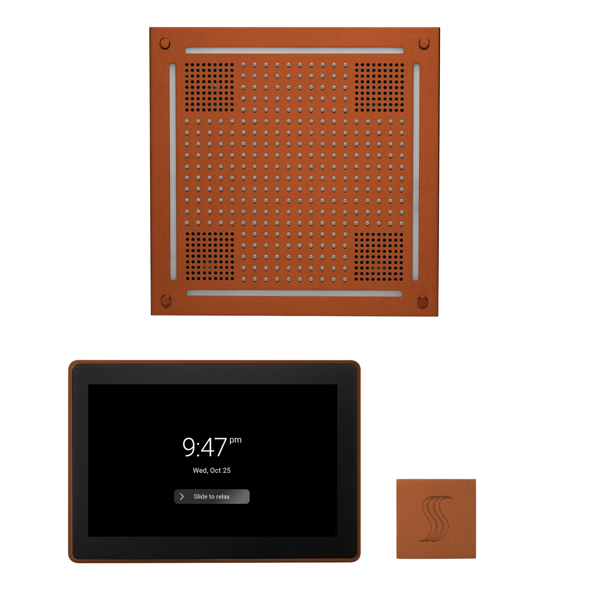 ThermaSol WHSTP15S Wellness Steam Package - HydroVive 18 Rainhead + ThermaTouch2 15" Control + SteamVection Square Steam Head ThermaSol