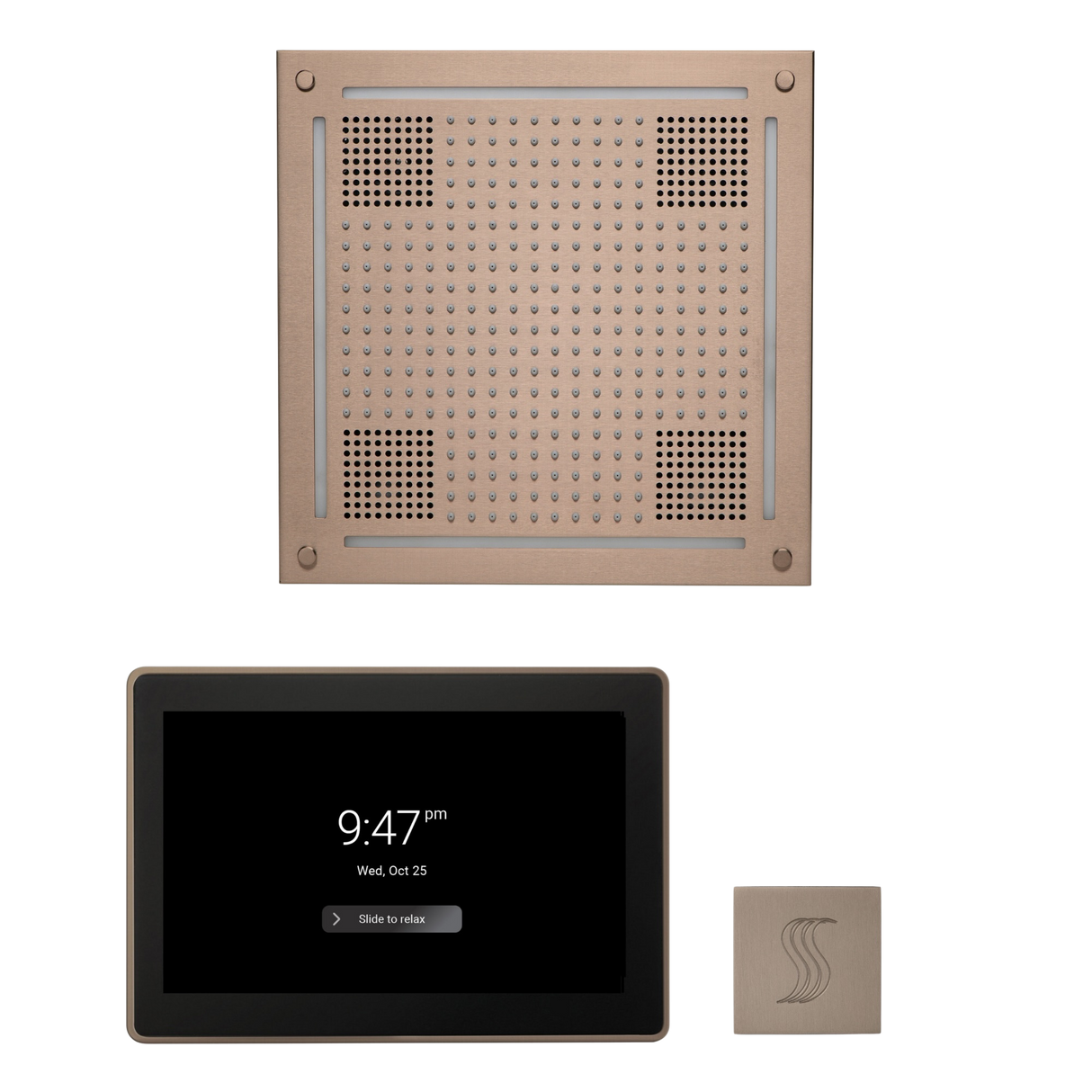ThermaSol WHSTP15S Wellness Steam Package - HydroVive 18 Rainhead + ThermaTouch2 15" Control + SteamVection Square Steam Head ThermaSol