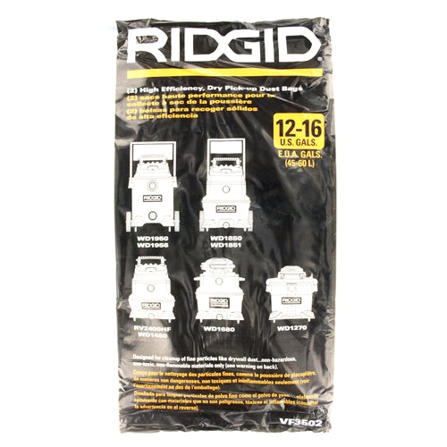 RIDGID VF3502 High-Efficiency Dust Bag for 12-16 Gallon Wet/Dry Vac (Set of 2) RIDGID