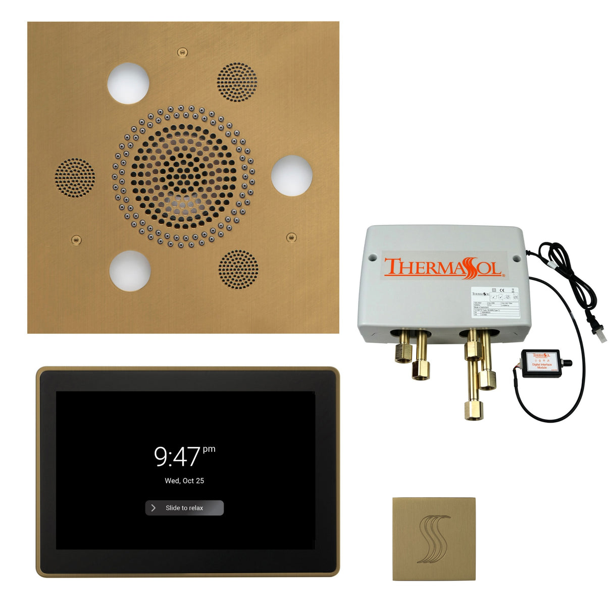 ThermaSol TWP15US Total Wellness Package - Serenity Advanced Square Rainhead + ThermaTouch2 15" Control + Digital Shower Valve + SteamVection Square Steam Head PlumbersCrib.com