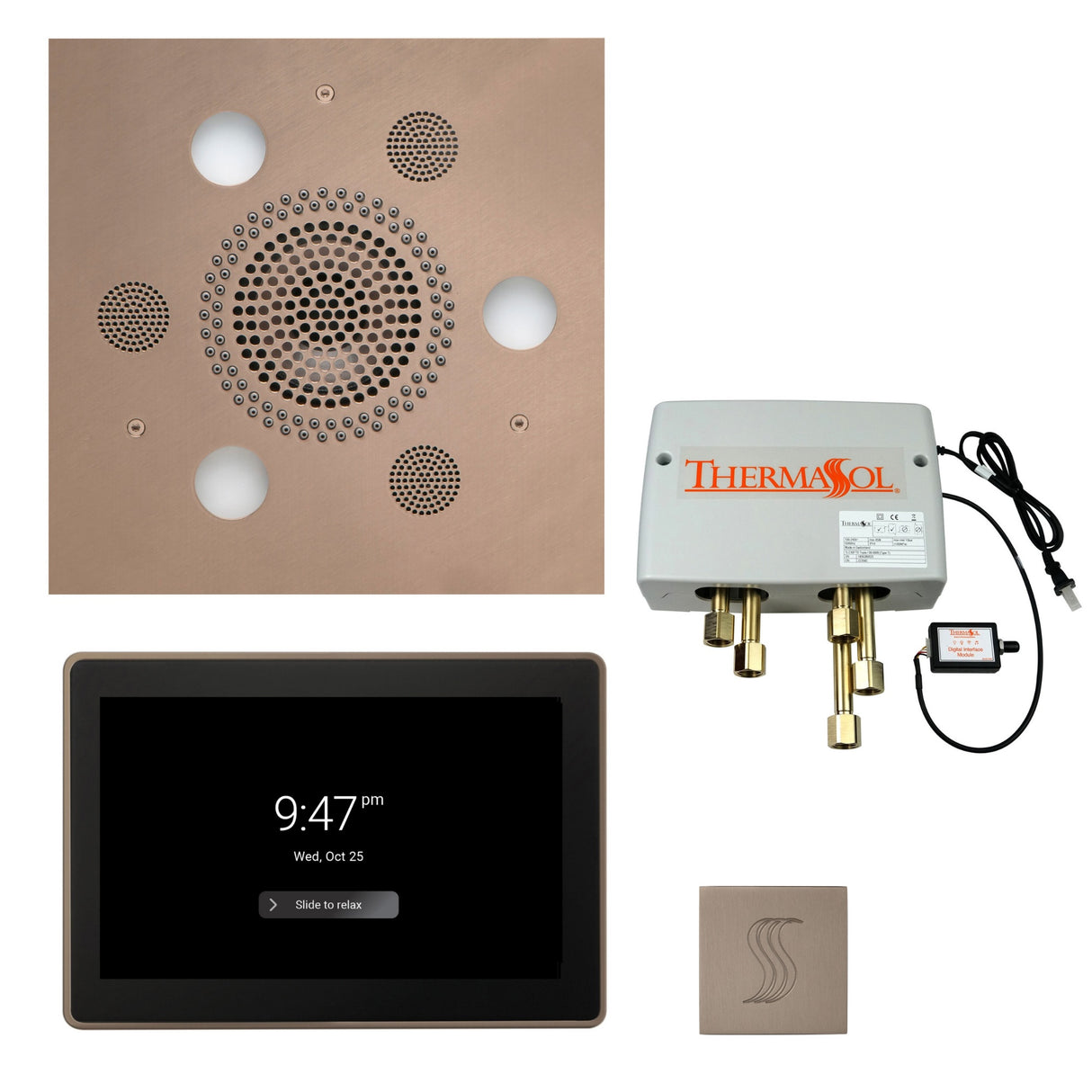 ThermaSol TWP15US Total Wellness Package - Serenity Advanced Square Rainhead + ThermaTouch2 15" Control + Digital Shower Valve + SteamVection Square Steam Head PlumbersCrib.com