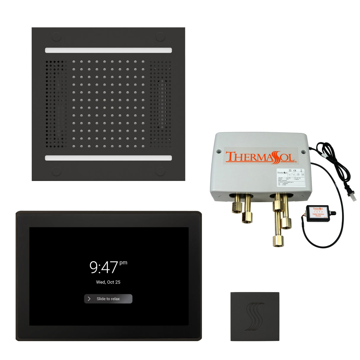 ThermaSol TWPH1415US Total Wellness Package - HydroVive 14 Rainhead + ThermaTouch2 15" Control + Digital Shower Valve + SteamVection Square Steam Head ThermaSol