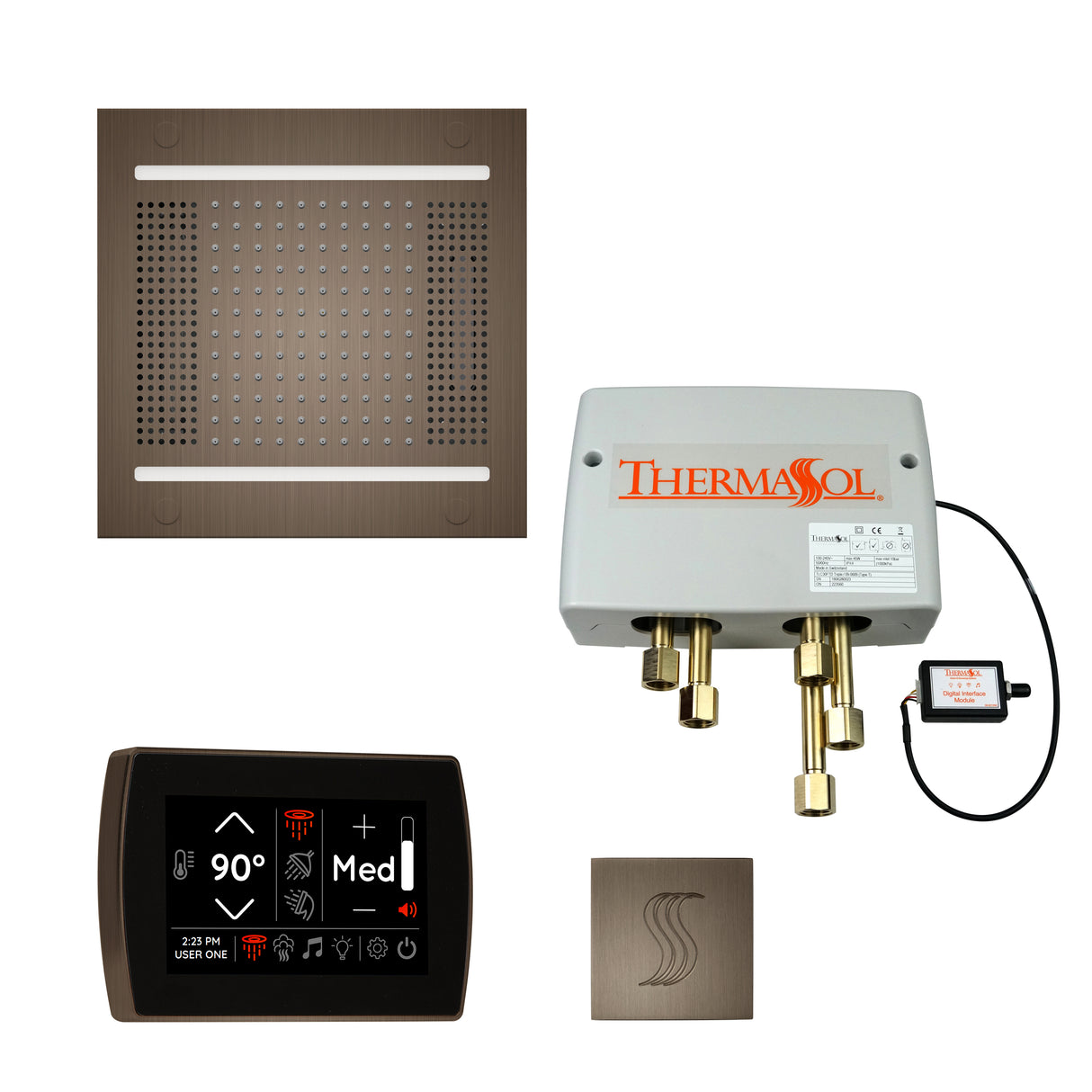 ThermaSol TWPH14SR Total Wellness Package - HydroVive 14 Rainhead + SignaTouch Wall Mount Control + Digital Shower Valve + SteamVection Square Steam Head ThermaSol