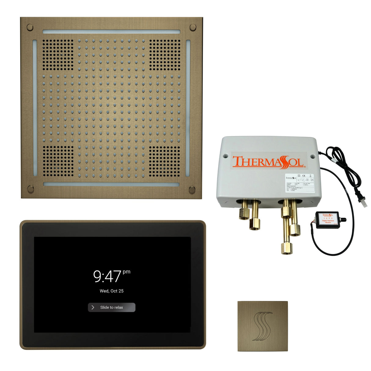 ThermaSol TWPH15US Total Wellness Package - HydroVive 18 Rainhead + ThermaTouch2 15" Control + Digital Shower Valve + SteamVection Square Steam Head ThermaSol