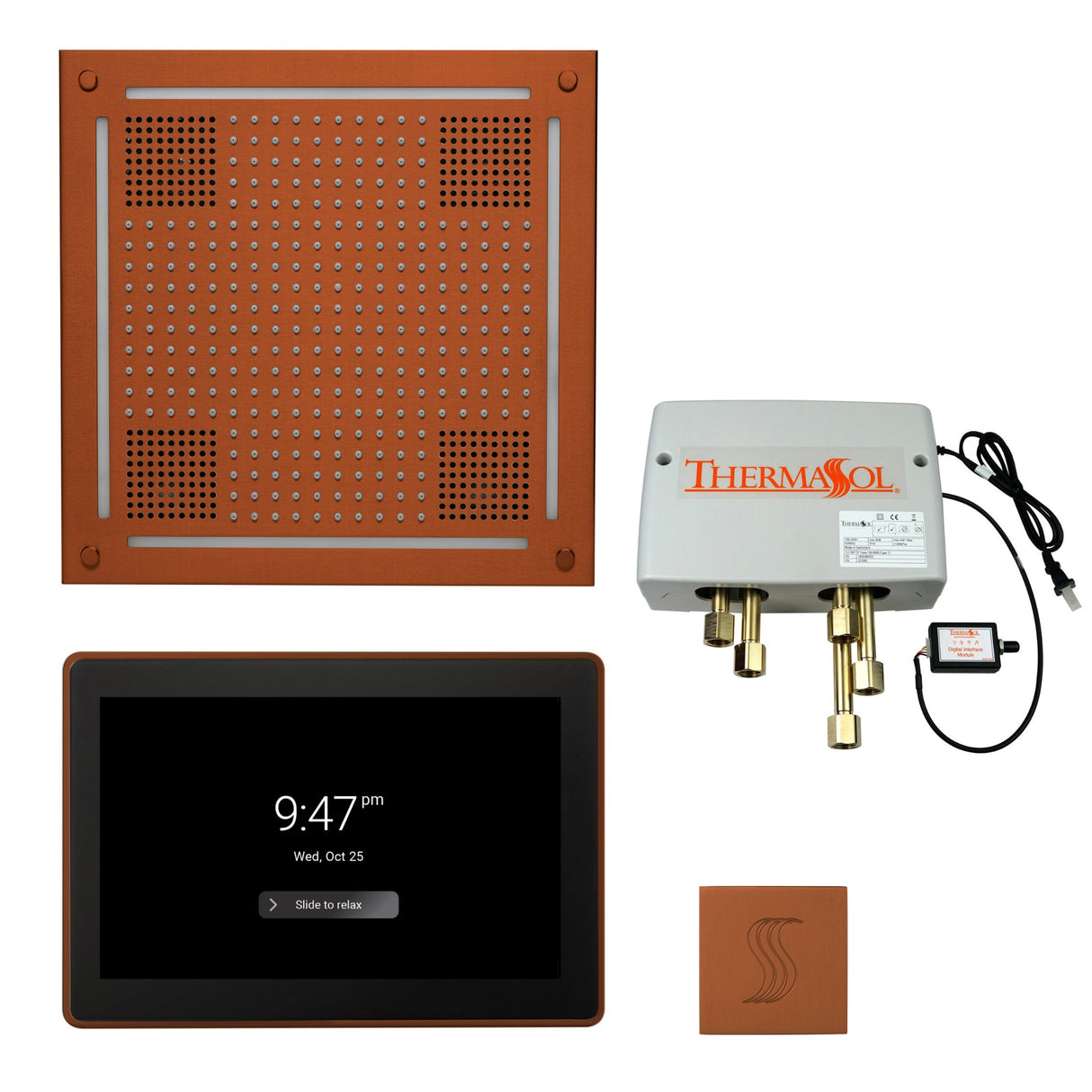 ThermaSol TWPH15US Total Wellness Package - HydroVive 18 Rainhead + ThermaTouch2 15" Control + Digital Shower Valve + SteamVection Square Steam Head ThermaSol