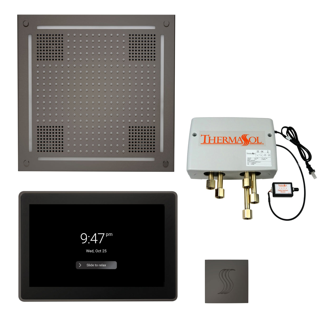 ThermaSol TWPH15US Total Wellness Package - HydroVive 18 Rainhead + ThermaTouch2 15" Control + Digital Shower Valve + SteamVection Square Steam Head ThermaSol