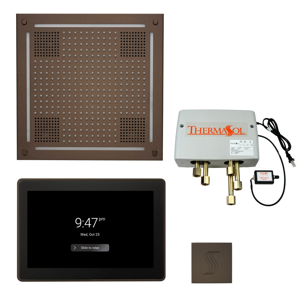 ThermaSol TWPH15US Total Wellness Package - HydroVive 18 Rainhead + ThermaTouch2 15" Control + Digital Shower Valve + SteamVection Square Steam Head ThermaSol