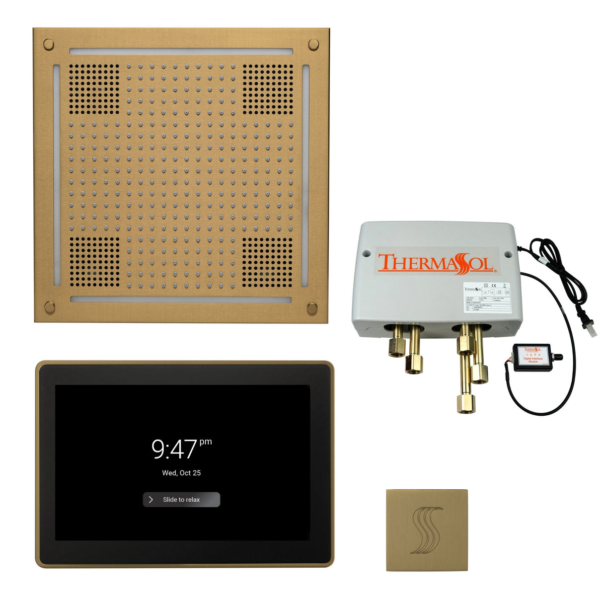 ThermaSol TWPH15US Total Wellness Package - HydroVive 18 Rainhead + ThermaTouch2 15" Control + Digital Shower Valve + SteamVection Square Steam Head ThermaSol
