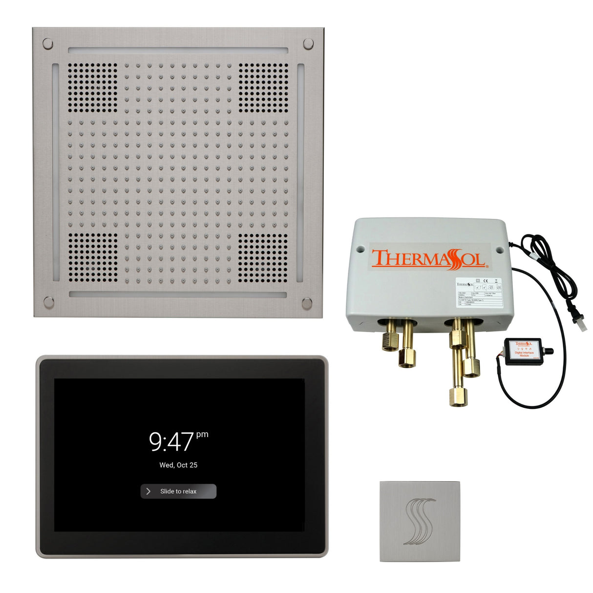 ThermaSol TWPH15US Total Wellness Package - HydroVive 18 Rainhead + ThermaTouch2 15" Control + Digital Shower Valve + SteamVection Square Steam Head ThermaSol