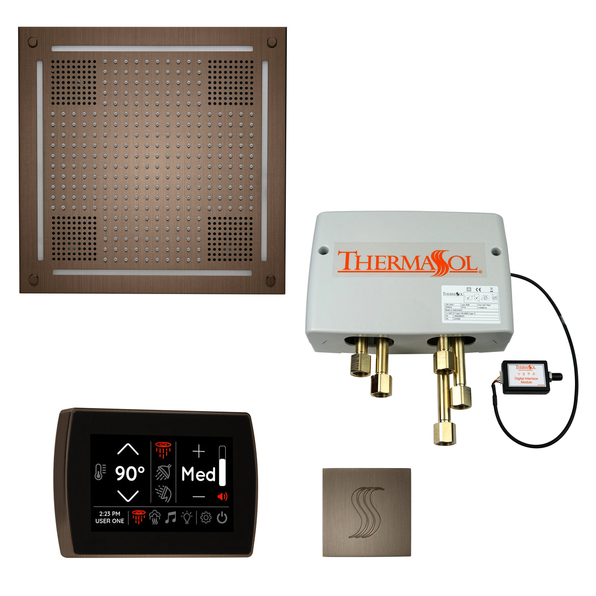 ThermaSol TWPHSR Total Wellness Package - HydroVive 18 Rainhead + SignaTouch Wall Mount Control + Digital Shower Valve + SteamVection Square Steam Head ThermaSol