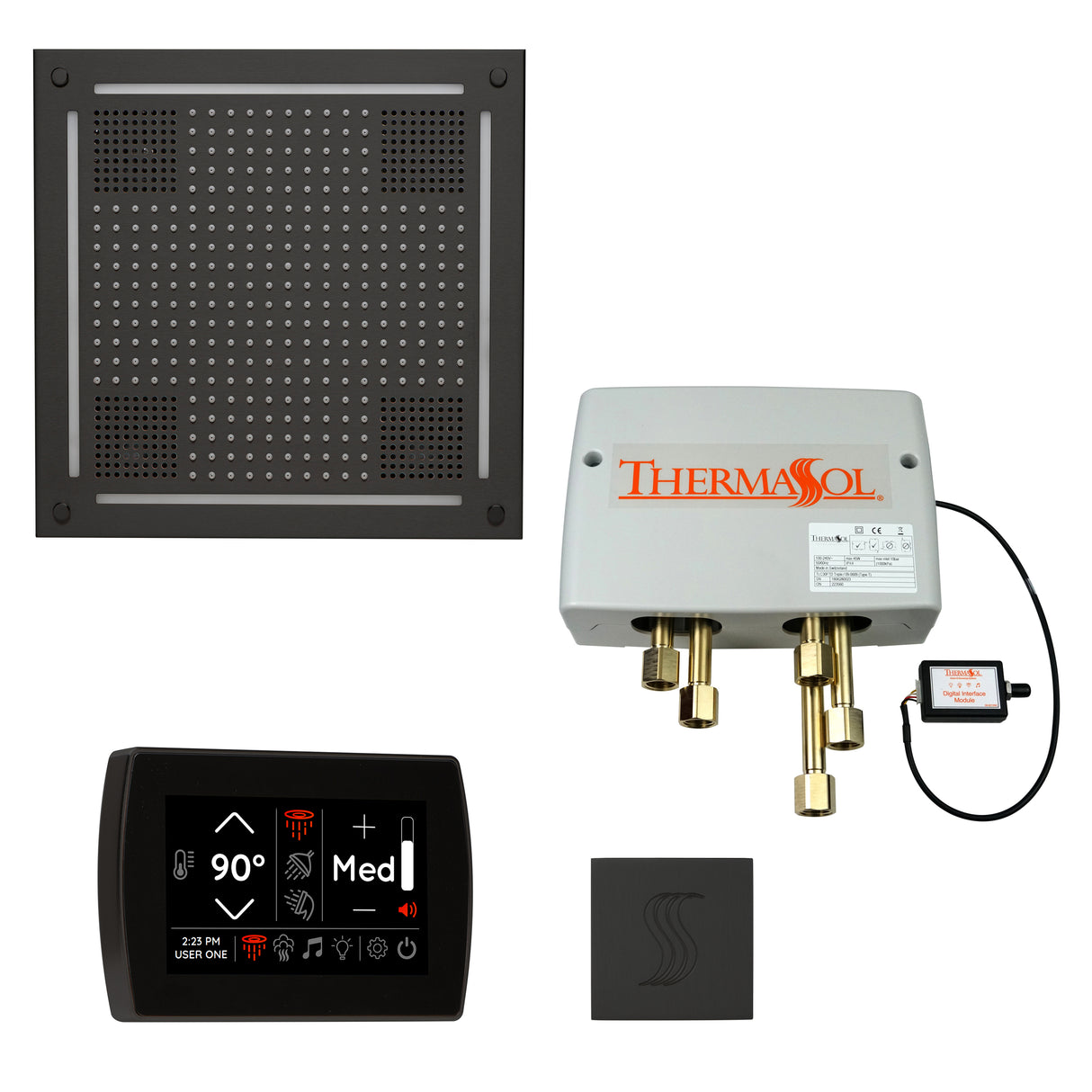 ThermaSol TWPHSR Total Wellness Package - HydroVive 18 Rainhead + SignaTouch Wall Mount Control + Digital Shower Valve + SteamVection Square Steam Head ThermaSol