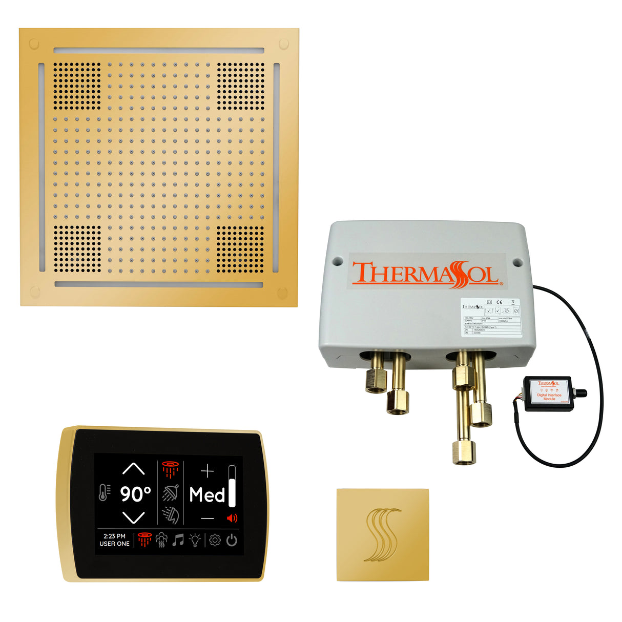ThermaSol TWPHSR Total Wellness Package - HydroVive 18 Rainhead + SignaTouch Wall Mount Control + Digital Shower Valve + SteamVection Square Steam Head ThermaSol