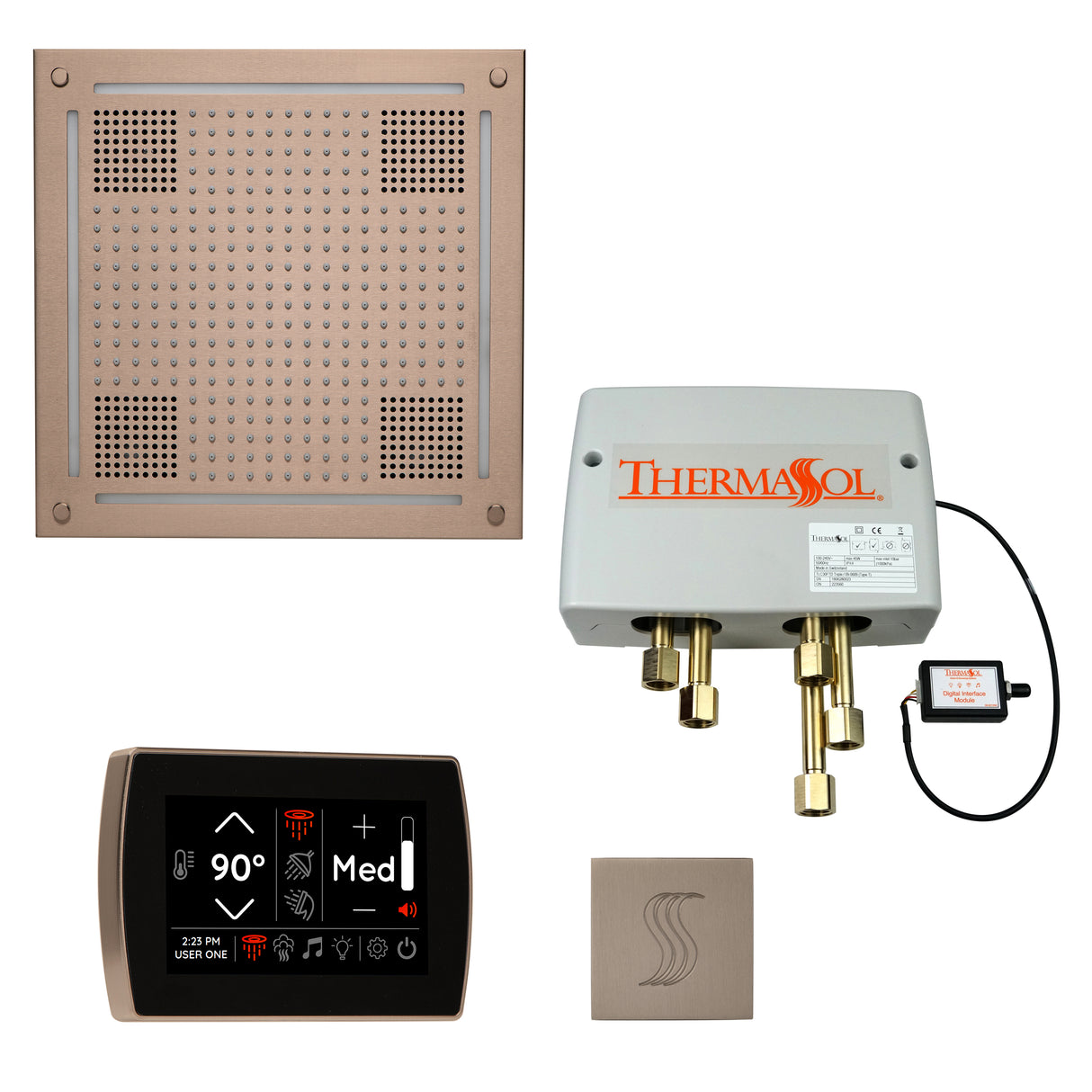 ThermaSol TWPHSR Total Wellness Package - HydroVive 18 Rainhead + SignaTouch Wall Mount Control + Digital Shower Valve + SteamVection Square Steam Head ThermaSol