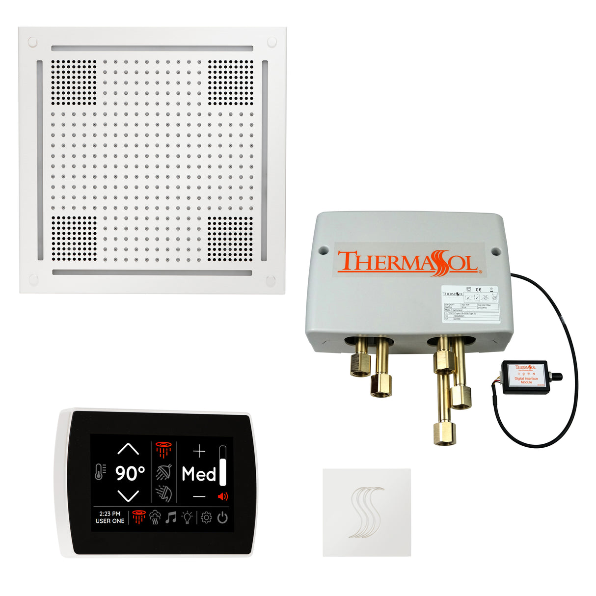ThermaSol TWPHSR Total Wellness Package - HydroVive 18 Rainhead + SignaTouch Wall Mount Control + Digital Shower Valve + SteamVection Square Steam Head ThermaSol