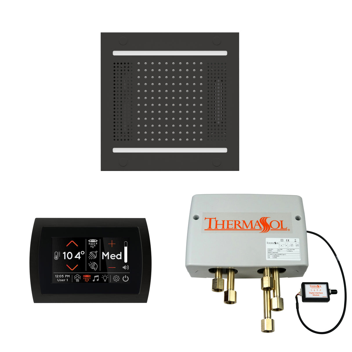 ThermaSol WH14SPSS Wellness Shower Package - HydroVive 14 Rainhead + SignaTouch Recessed Black Trim Control + Digital Shower Valve ThermaSol