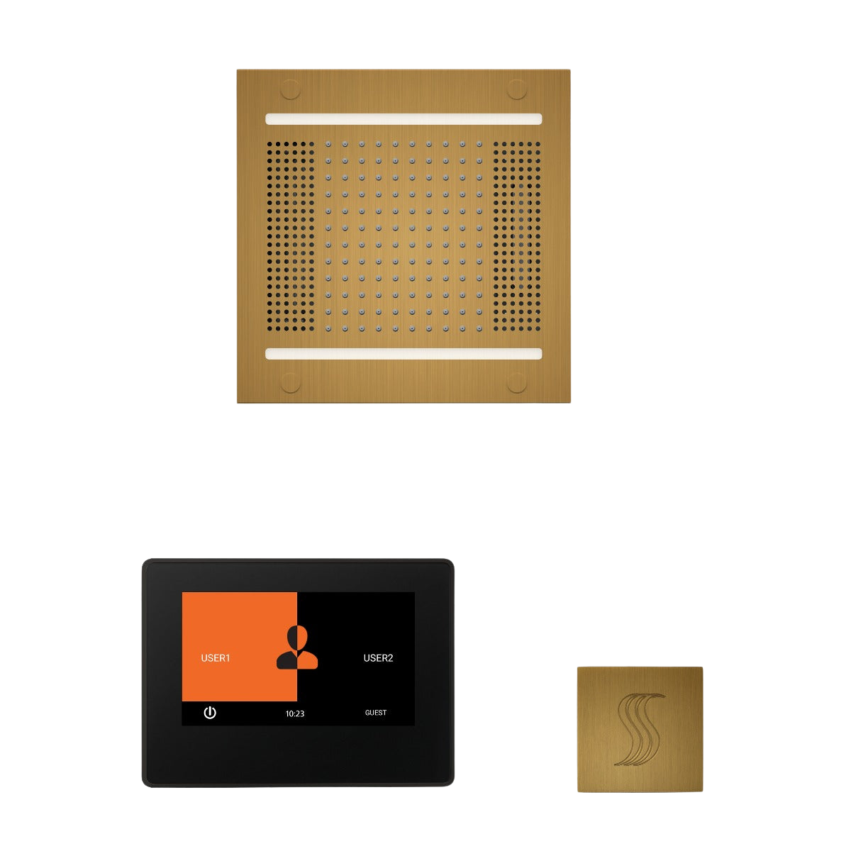 ThermaSol WH14STP7S Wellness Steam Package - HydroVive 14 Rainhead + ThermaTouch2 7" Black Trim Control + SteamVection Square Steam Head ThermaSol