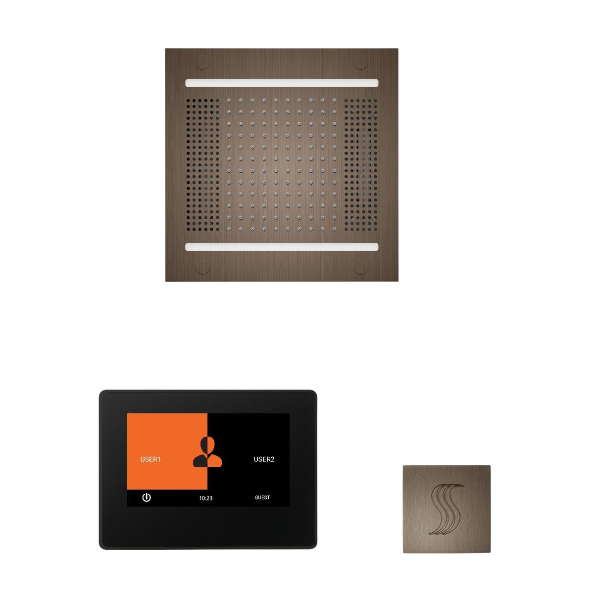 ThermaSol WH14STP7S Wellness Steam Package - HydroVive 14 Rainhead + ThermaTouch2 7" Black Trim Control + SteamVection Square Steam Head ThermaSol