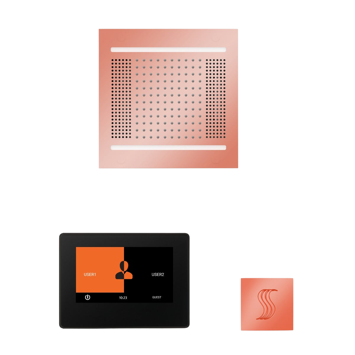 ThermaSol WH14STP7S Wellness Steam Package - HydroVive 14 Rainhead + ThermaTouch2 7" Black Trim Control + SteamVection Square Steam Head ThermaSol