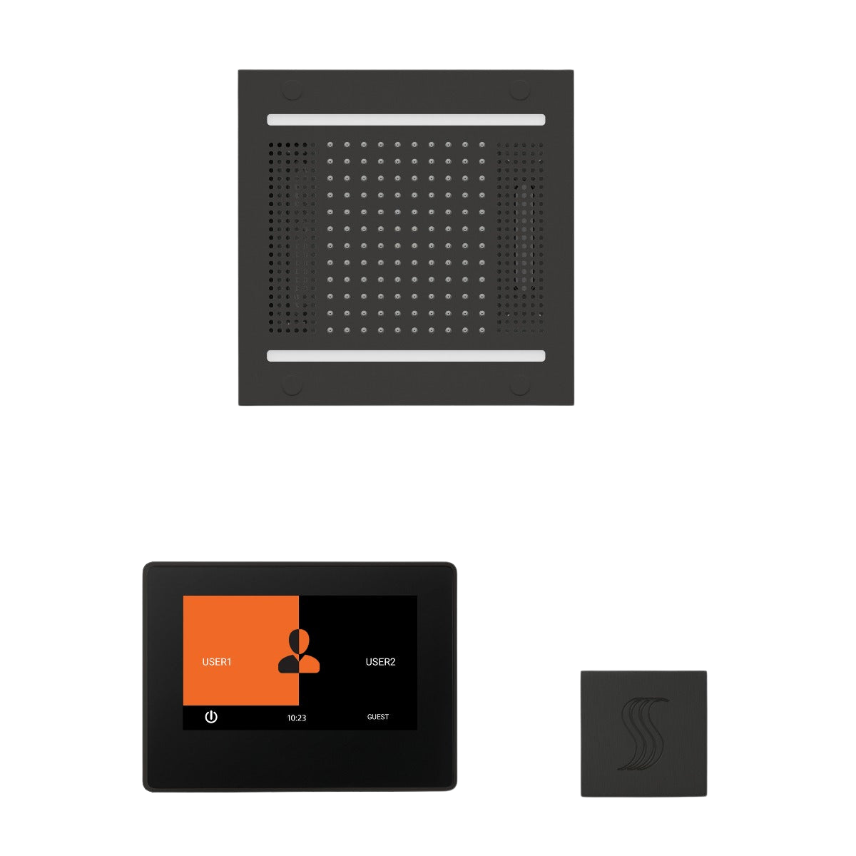 ThermaSol WH14STP7S Wellness Steam Package - HydroVive 14 Rainhead + ThermaTouch2 7" Black Trim Control + SteamVection Square Steam Head ThermaSol