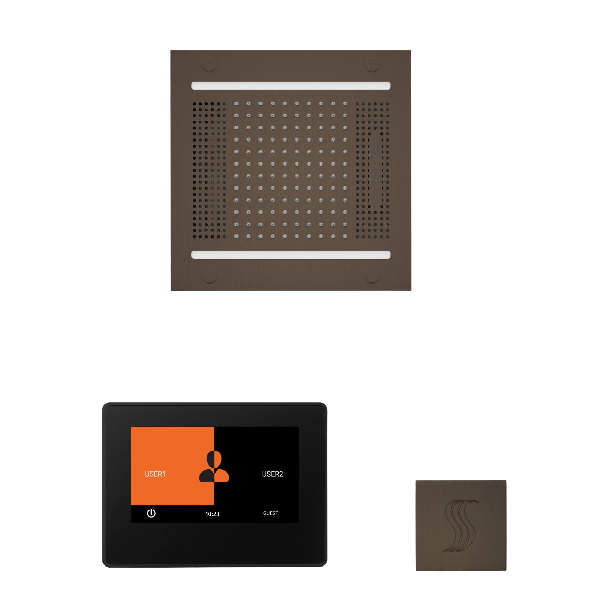 ThermaSol WH14STP7S Wellness Steam Package - HydroVive 14 Rainhead + ThermaTouch2 7" Black Trim Control + SteamVection Square Steam Head ThermaSol