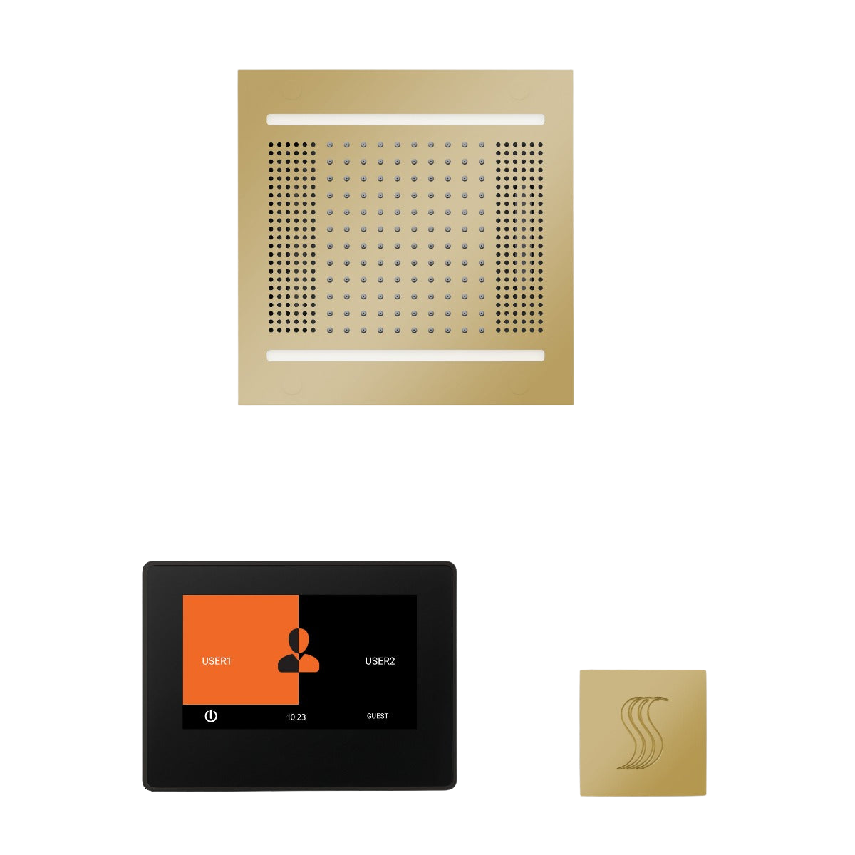 ThermaSol WH14STP7S Wellness Steam Package - HydroVive 14 Rainhead + ThermaTouch2 7" Black Trim Control + SteamVection Square Steam Head ThermaSol