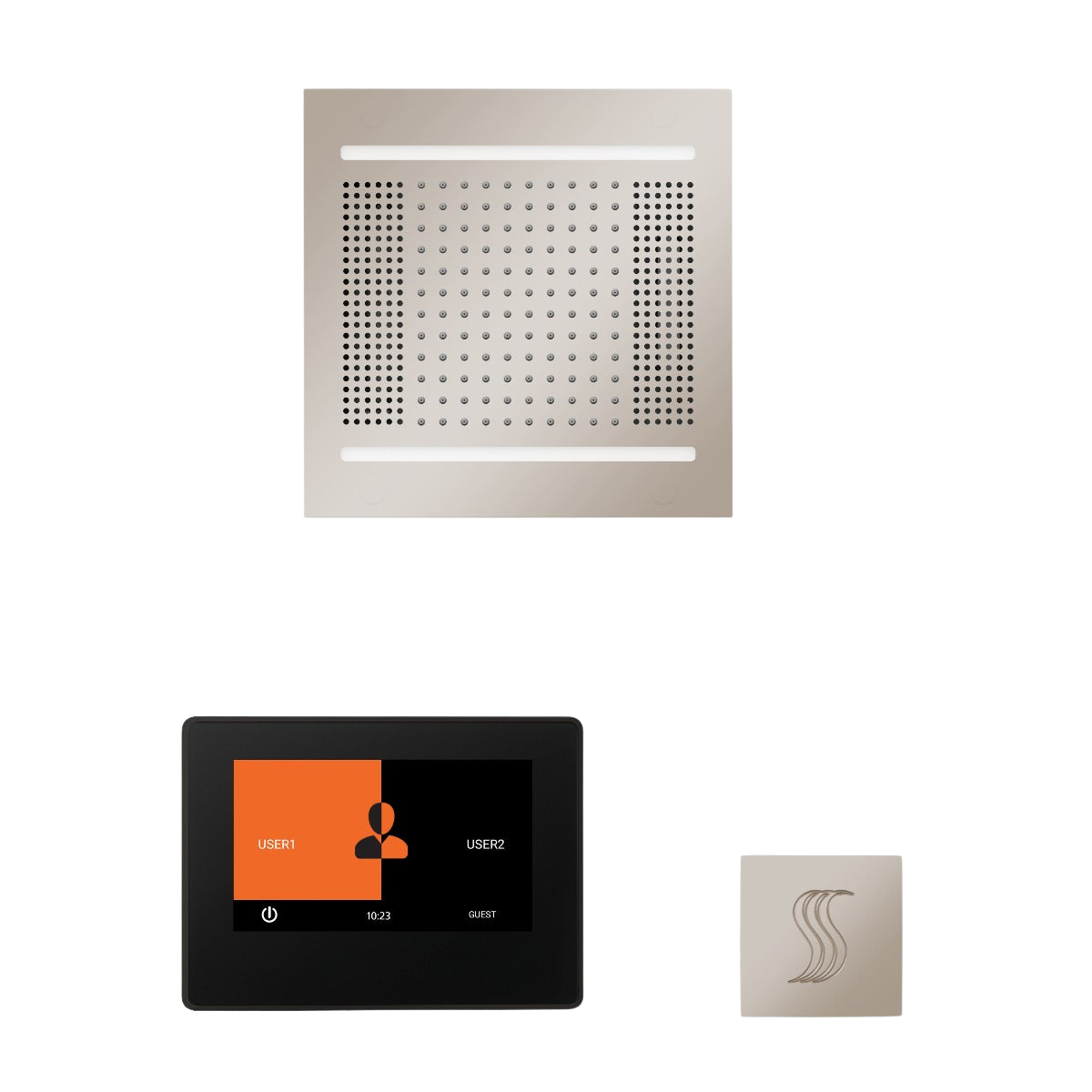 ThermaSol WH14STP7S Wellness Steam Package - HydroVive 14 Rainhead + ThermaTouch2 7" Black Trim Control + SteamVection Square Steam Head ThermaSol