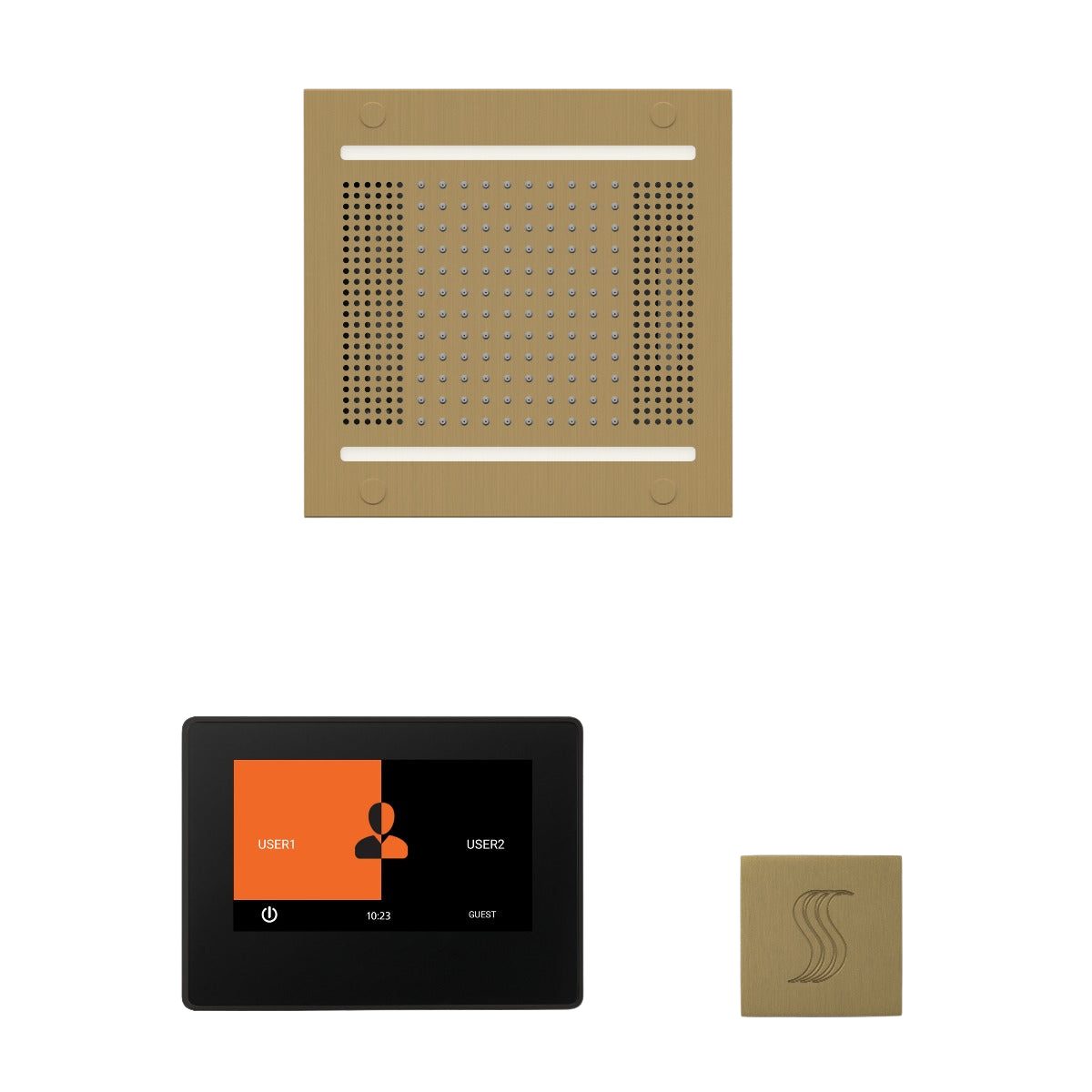 ThermaSol WH14STP7S Wellness Steam Package - HydroVive 14 Rainhead + ThermaTouch2 7" Black Trim Control + SteamVection Square Steam Head ThermaSol