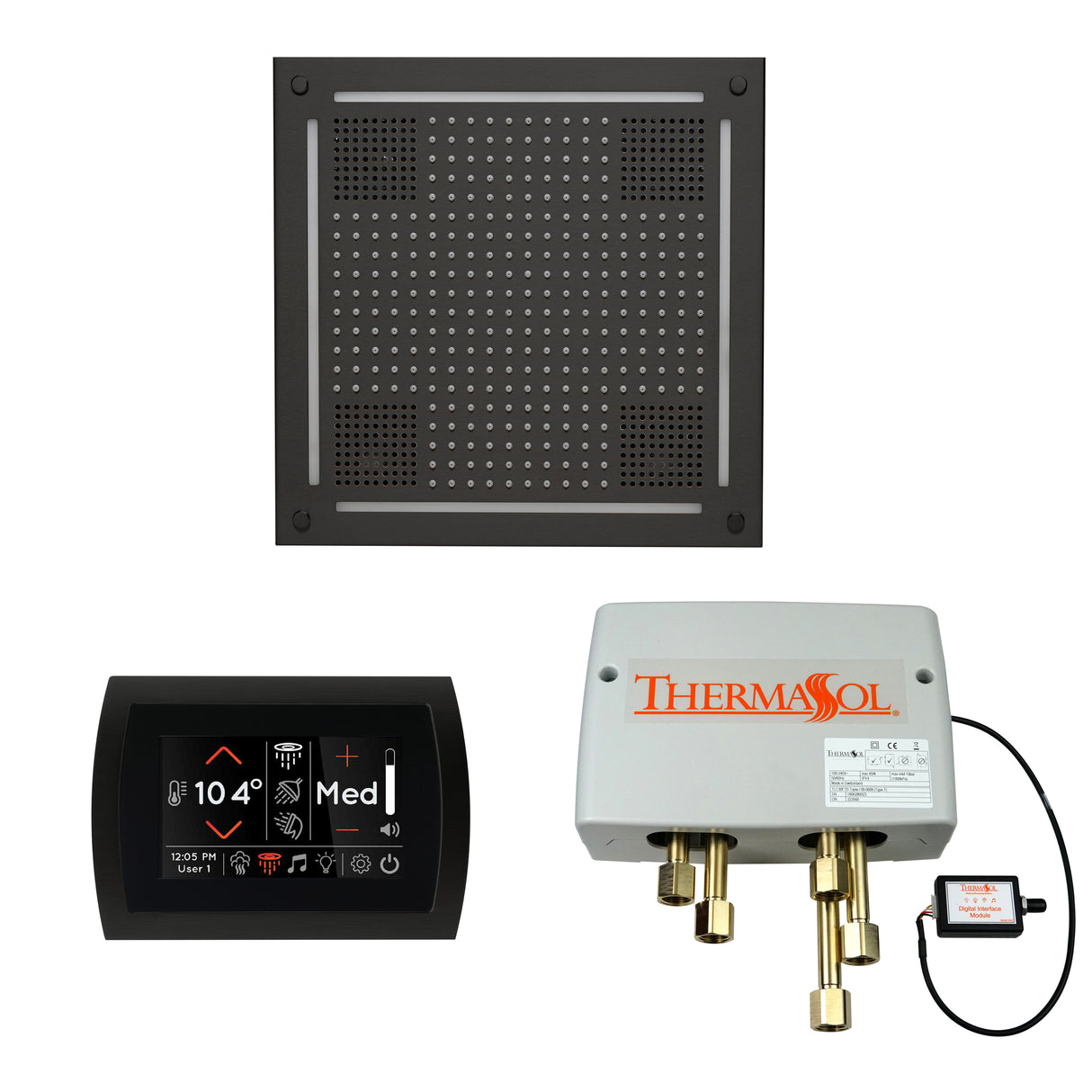 ThermaSol WHSPSS Wellness Shower Package - HydroVive 18 Rainhead + SignaTouch Recessed Black Trim Control + Digital Shower Valve ThermaSol