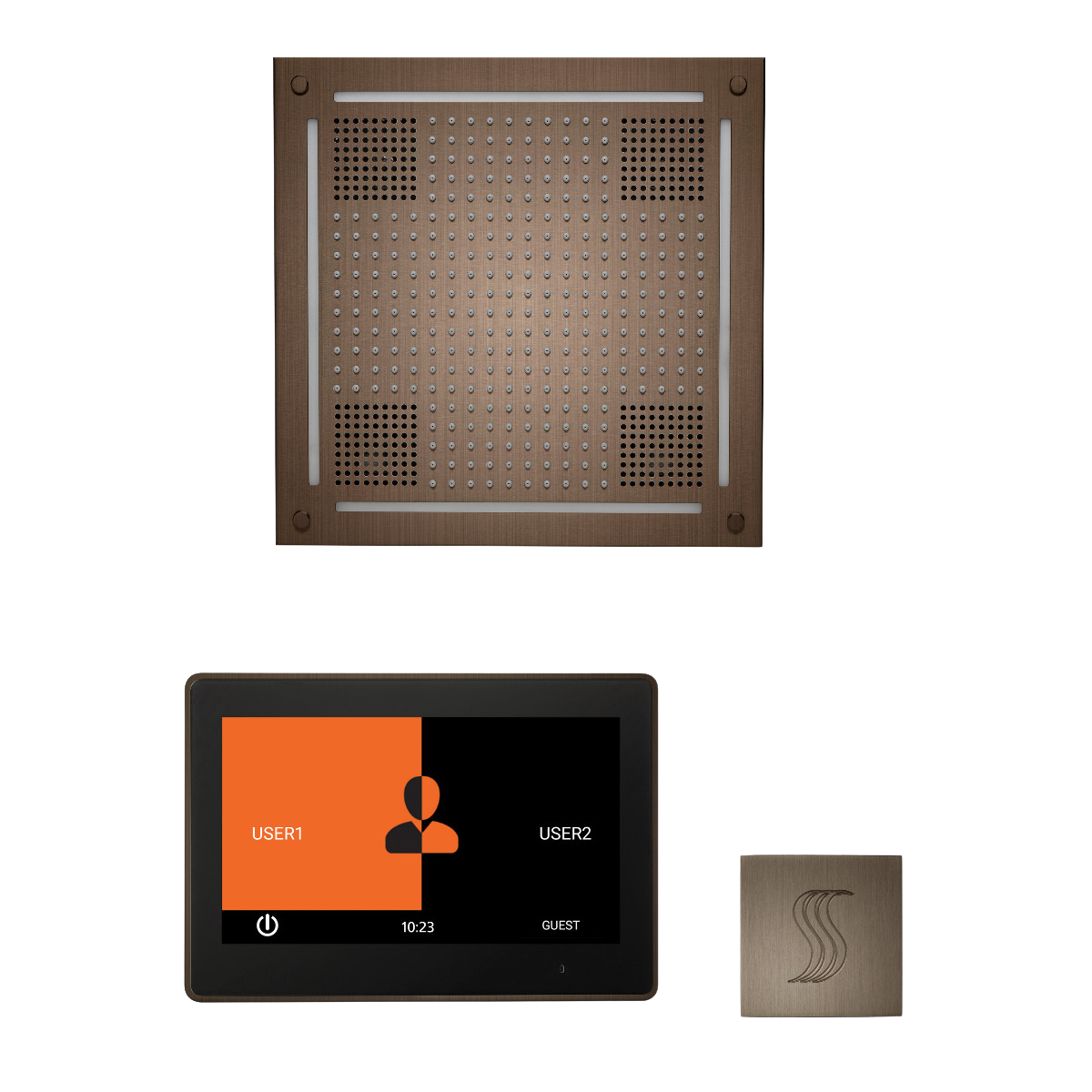 ThermaSol WHSTP10S Wellness Steam Package - HydroVive 18 Rainhead + ThermaTouch2 10" Control + SteamVection Square Steam Head ThermaSol