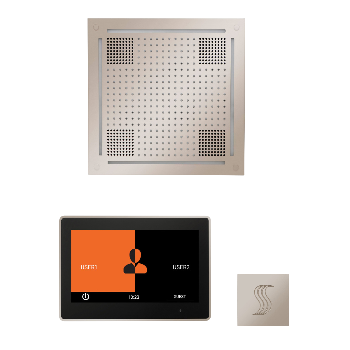 ThermaSol WHSTP10S Wellness Steam Package - HydroVive 18 Rainhead + ThermaTouch2 10" Control + SteamVection Square Steam Head ThermaSol