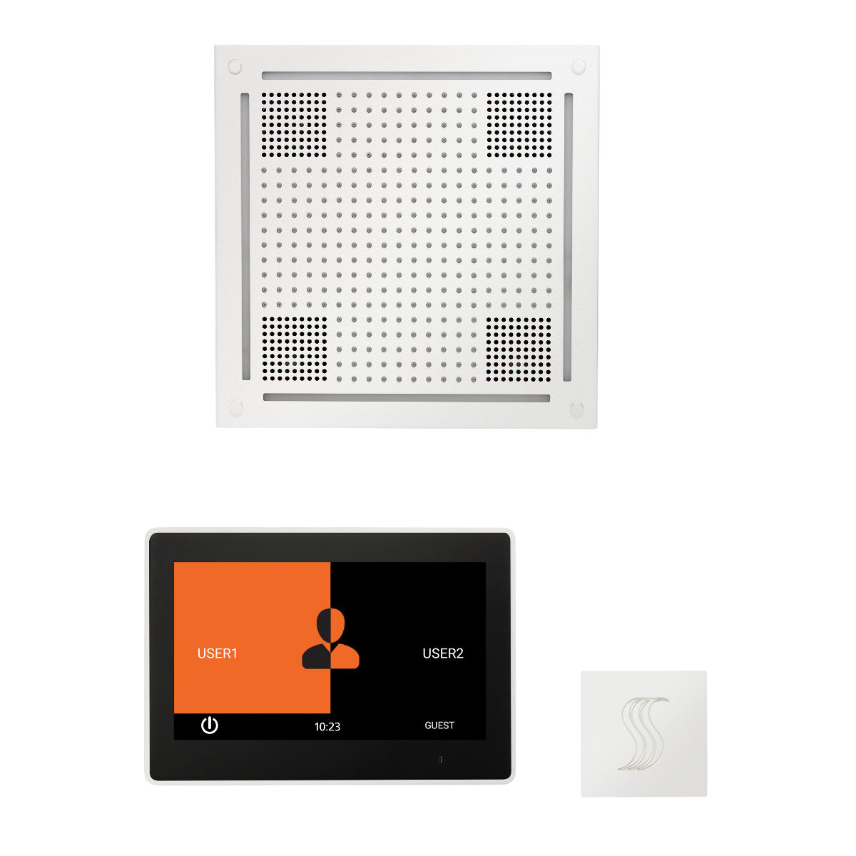 ThermaSol WHSTP10S Wellness Steam Package - HydroVive 18 Rainhead + ThermaTouch2 10" Control + SteamVection Square Steam Head ThermaSol