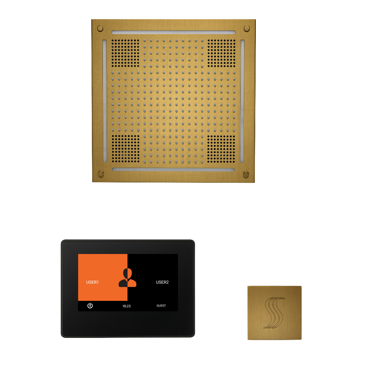 ThermaSol WHSTP7S Wellness Steam Package - HydroVive 18 Rainhead + ThermaTouch2 7" Black Trim Control + SteamVection Square Steam Head ThermaSol