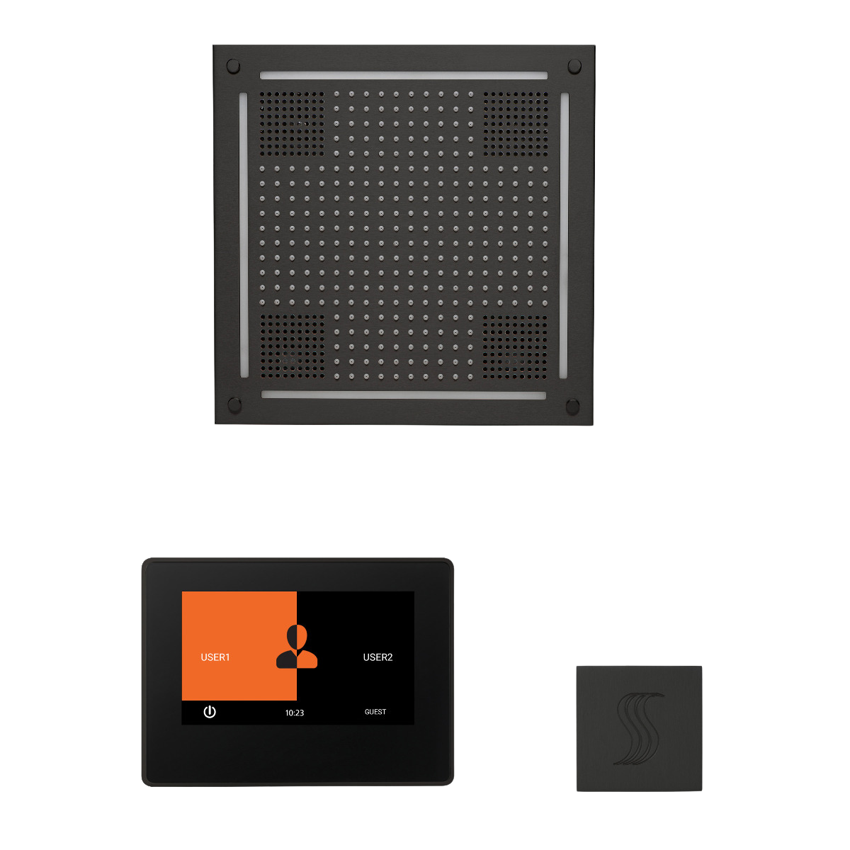 ThermaSol WHSTP7S Wellness Steam Package - HydroVive 18 Rainhead + ThermaTouch2 7" Black Trim Control + SteamVection Square Steam Head ThermaSol