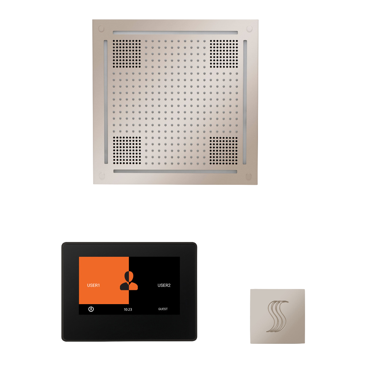 ThermaSol WHSTP7S Wellness Steam Package - HydroVive 18 Rainhead + ThermaTouch2 7" Black Trim Control + SteamVection Square Steam Head ThermaSol