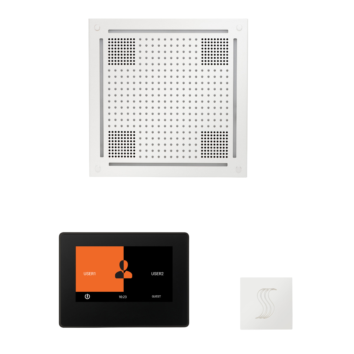 ThermaSol WHSTP7S Wellness Steam Package - HydroVive 18 Rainhead + ThermaTouch2 7" Black Trim Control + SteamVection Square Steam Head ThermaSol