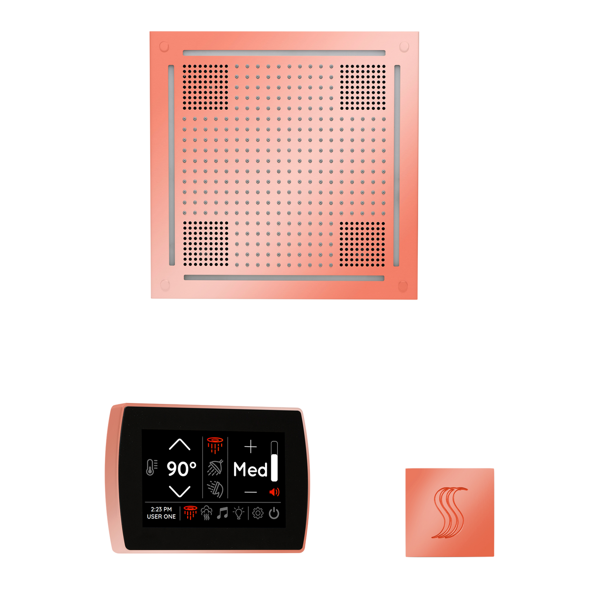 ThermaSol WHSTPSS Wellness Steam Package - HydroVive 18 Rainhead + SignaTouch Recessed Black Trim Control + SteamVection Square Steam Head ThermaSol