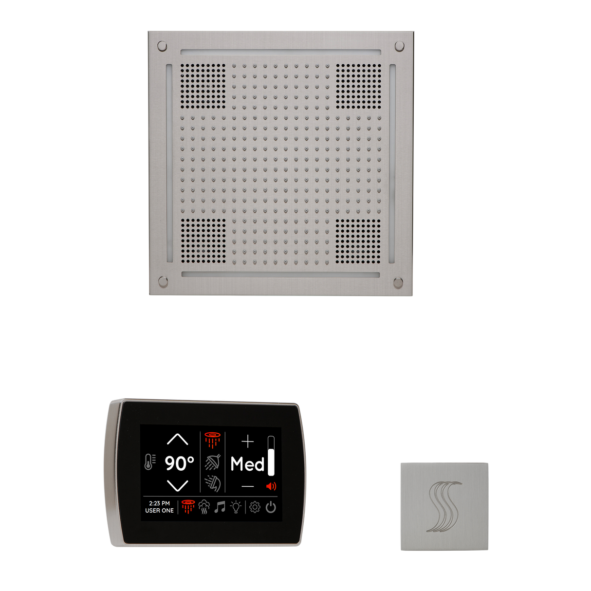 ThermaSol WHSTPSR Wellness Steam Package - HydroVive 18 Rainhead + SignaTouch Wall Mount Control + SteamVection Square Steam Head ThermaSol